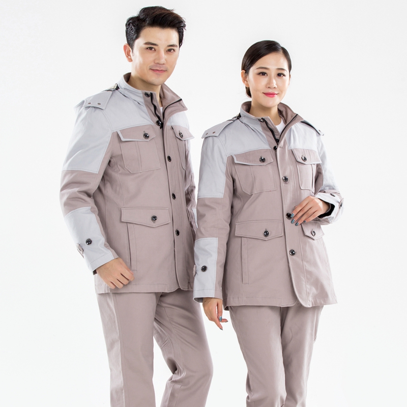 驼色拼浅灰全棉工作服MF20-1